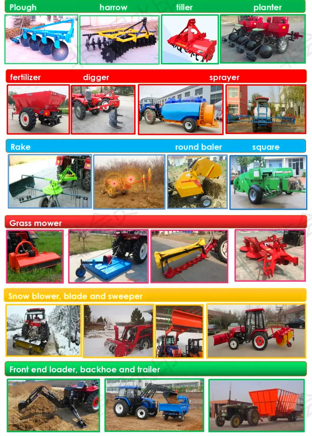 35HP 40HP 45HP 50HP 60HP 65HP 4*4 Compact Tractor 4WD Front-Loader Rear-Backhoe Agricultural Tractor Factory