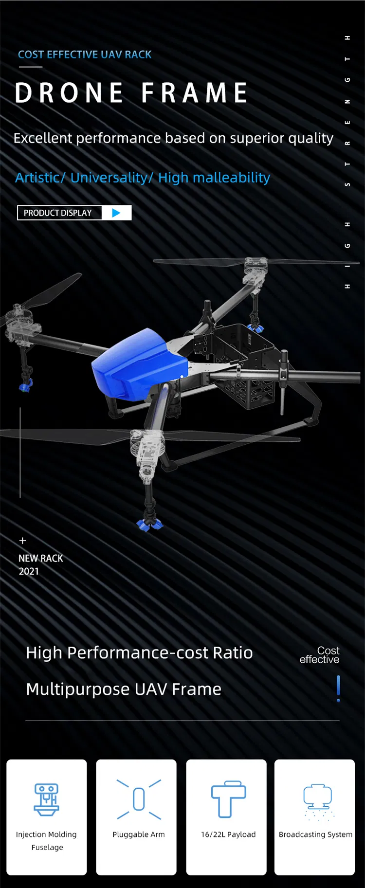 4axis 22L Agricultural Spraying Drone Carbon Fiber Frame Aircraft Mist Agriculture Agricultural Uav Frame