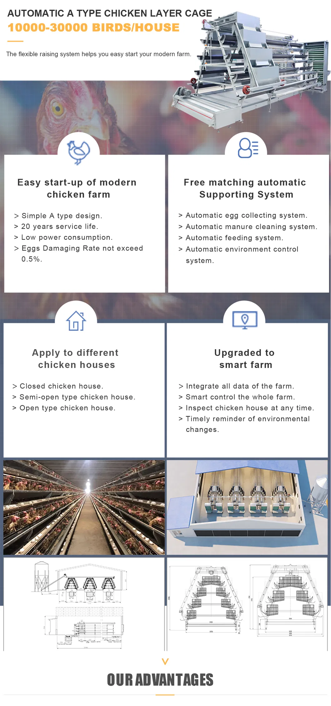 Automatic A Type Egg Laying Hens Chicken Layer Battery Cage