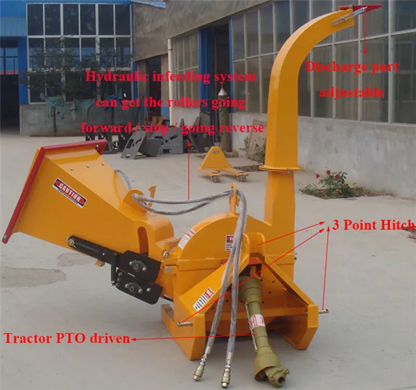 Big Chipping Capacity 9 Inches Hydraulic Wood Shredder 3PT Chipper Machine