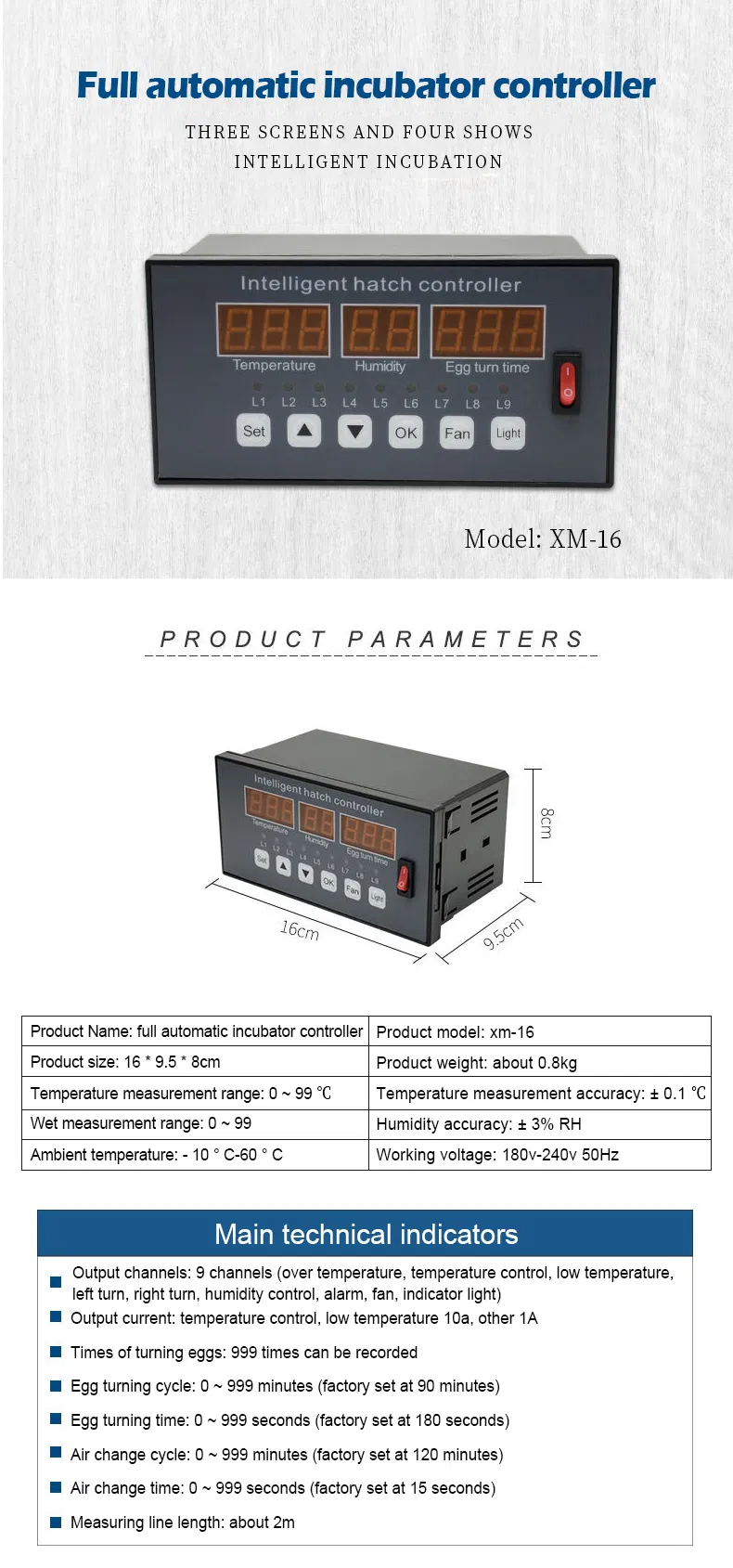 Digital Intelligent Egg Incubator Controller Xm-16 Cheap Price for Sale