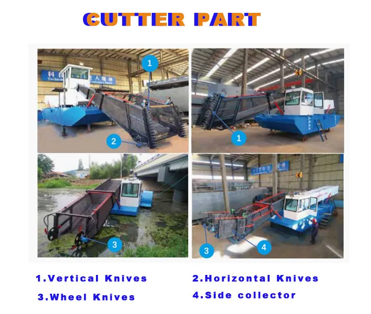 Mowing Boat Lake Weed Cutter Colletor Floating Garabage Collecting Trash Skimmer Boat Aquatic Water Weed Plant Cutting Harvester
