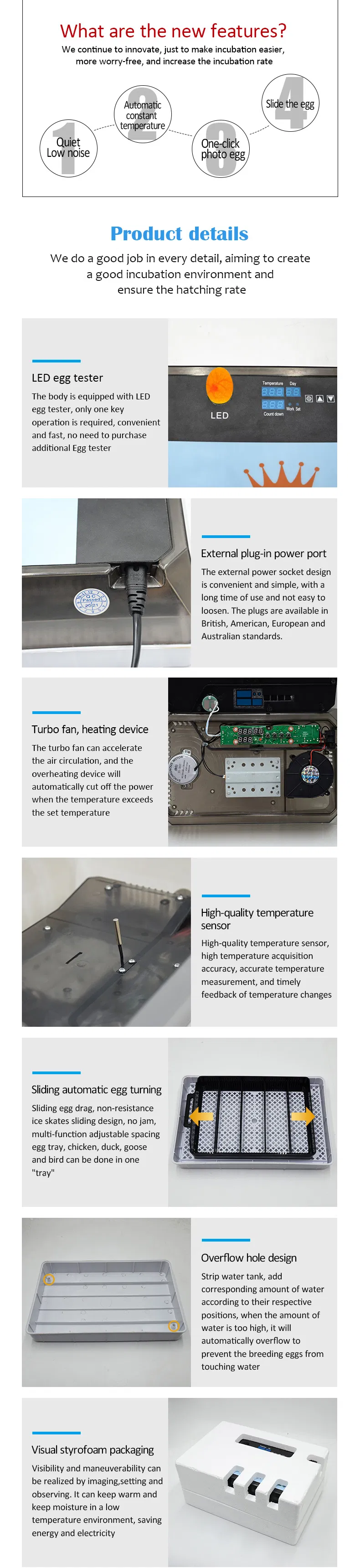 Newest Generation House Mini Intelligent Incubator for Quail Eggs with Intelligent Control Panel